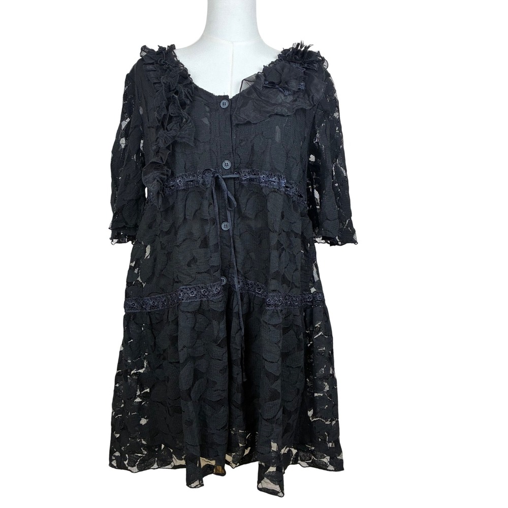 NWT Womens Dress M Gothic Babydoll Ruffle Mini Lace Boho Whimsigoth Fairy Grunge